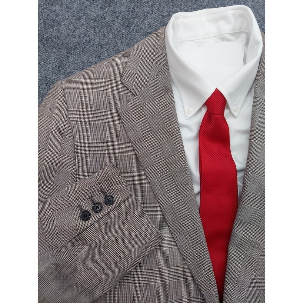 Brooks Brothers Blazer Jacket 44 Regular Brown Plaid Wool Made in Italy 2 Button